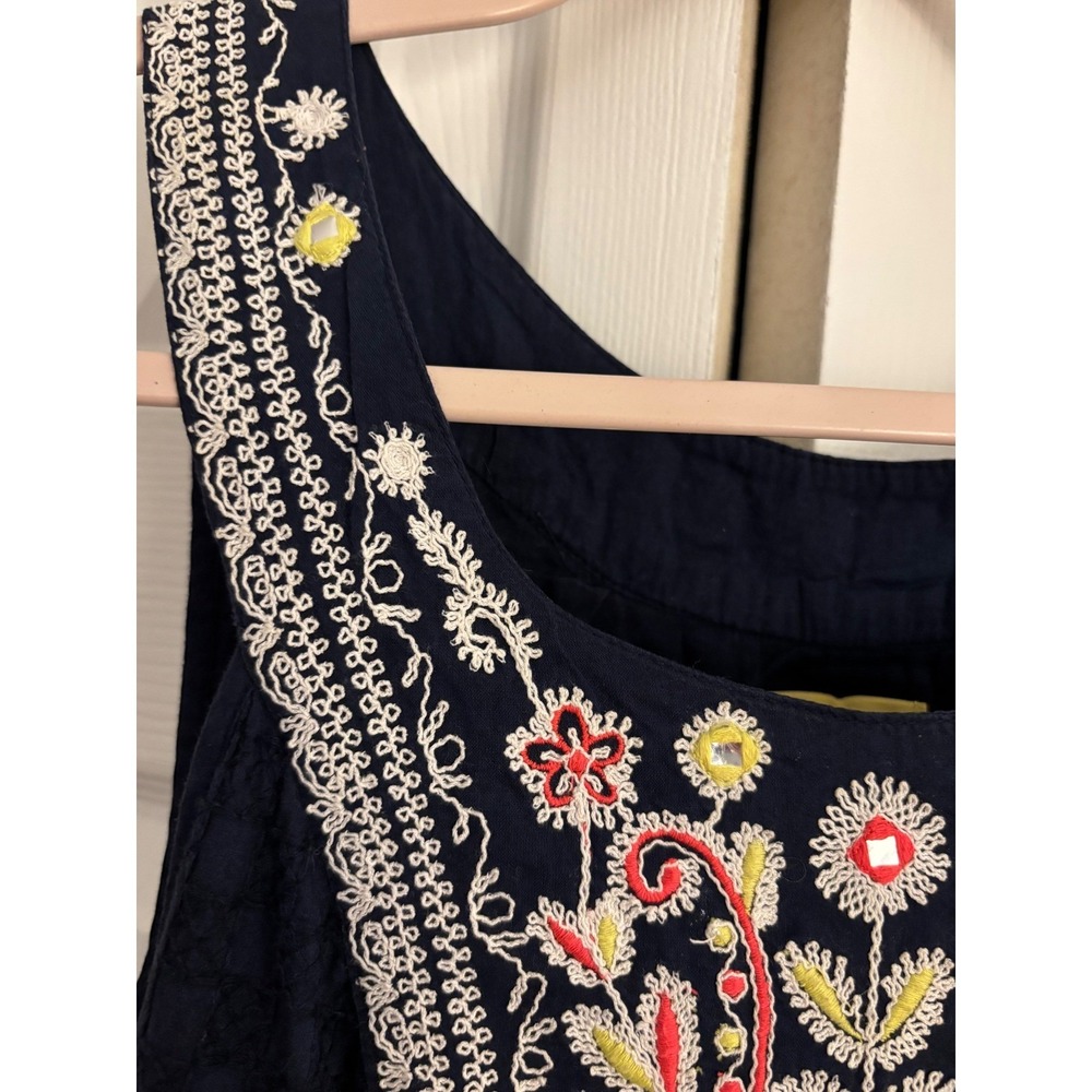 Maeve Anthropologie Navy Embroidered Dress Size 2 Oversized  Boho Tiered Cotton - Picture 8 of 11